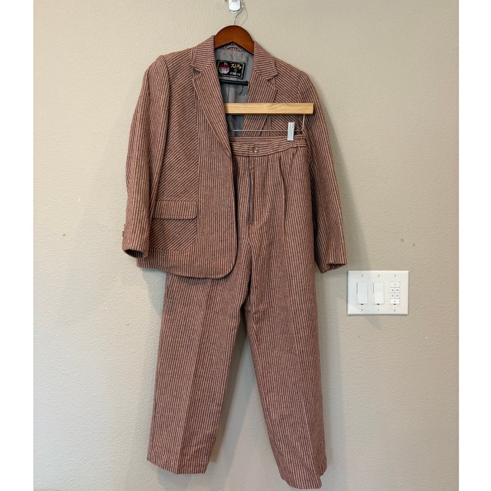 Vintage Rare Wing On Japanese Dark Mauve Striped Blazer Pants Set Dark Academia